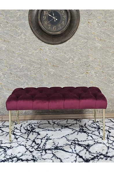 Gold Tel Ayaklı 90 cm Puf Bench - Puf - Bench - Kasalı Oturak - Oturak - Yatak Ucu Puf Bordo Renk 90 x 40 Boyut/Ebat - 2