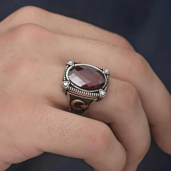 Supertrend Gümüş Kırmızı Zirkon Taşlı Erkek Yüzük - Resim 5