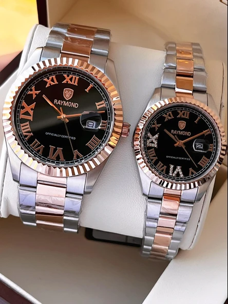 Raymond Ciflere Özel Sevgili Kombini 2 Yıl Garantili 5 Atm Suya Dayanklı Çift Saati CFT.03 - Resim 2