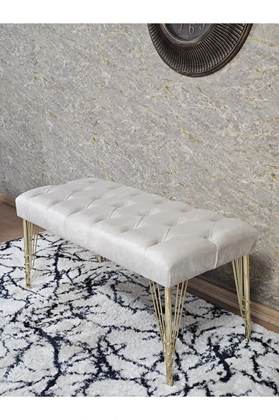 Gold Tel Ayaklı 90 cm Puf Bench - Puf - Bench - Kasalı Oturak - Oturak - Yatak Ucu Puf Krem Renk 90 x 40 Boyut/Ebat - Resim 4