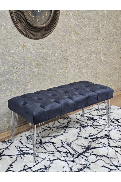 Krom Tel Ayaklı 90 cm Puf Bench - Puf - Bench - Kasalı Oturak - Oturak - Yatak Ucu Puf Füme Renk 90 x 40 Boyut/Ebat - 1
