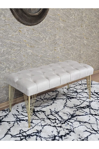Gold Tel Ayaklı 90 cm Puf Bench - Puf - Bench - Kasalı Oturak - Oturak - Yatak Ucu Puf Krem Renk 90 x 40 Boyut/Ebat ürün görseli 1