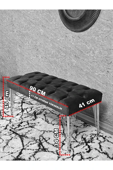 Krom Tel Ayaklı 90 cm Puf Bench - Puf - Bench - Kasalı Oturak - Oturak - Yatak Ucu Puf Füme Renk 90 x 40 Boyut/Ebat - 5