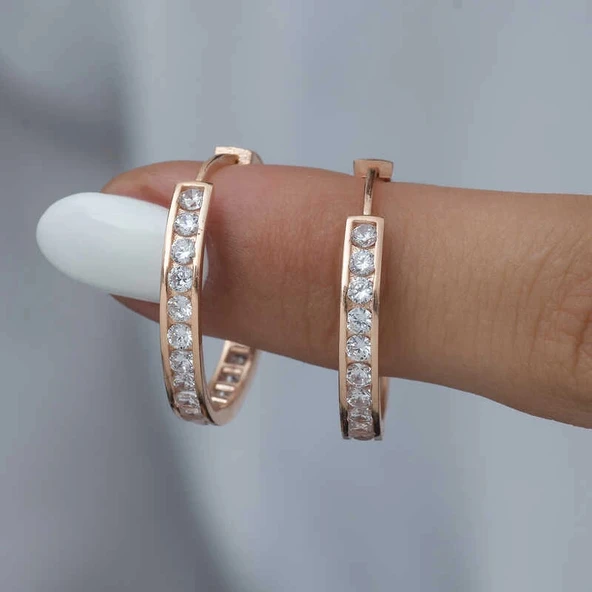 Supertrend Gümüş Zirkon Taşlı Halka Kadın Küpe - Resim 3