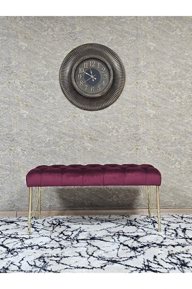 Gold Tel Ayaklı 90 cm Puf Bench - Puf - Bench - Kasalı Oturak - Oturak - Yatak Ucu Puf Bordo Renk 90 x 40 Boyut/Ebat - 3