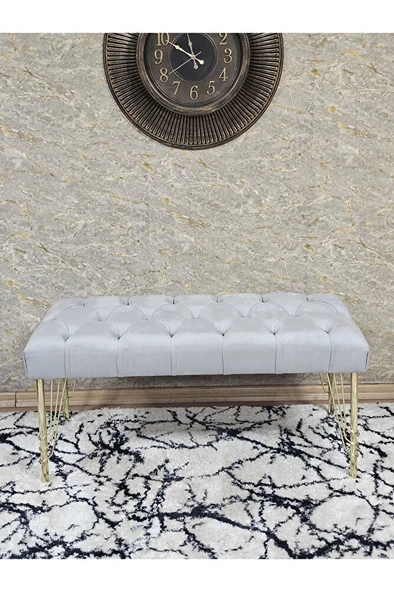 Gold Tel Ayaklı 90 cm Puf Bench - Puf - Bench - Kasalı Oturak - Oturak - Yatak Ucu Puf Gri Renk 90 x 40 Boyut/Ebat - Resim 2