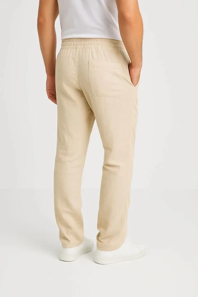 Erkek Keten Pantolon – Cepli, Beli Lastikli ve Bağcıklı, Nefes Alan Rahat Kalıp, Yazlık ve Baharlık Günlük Giyim, Şık & - Resim 2