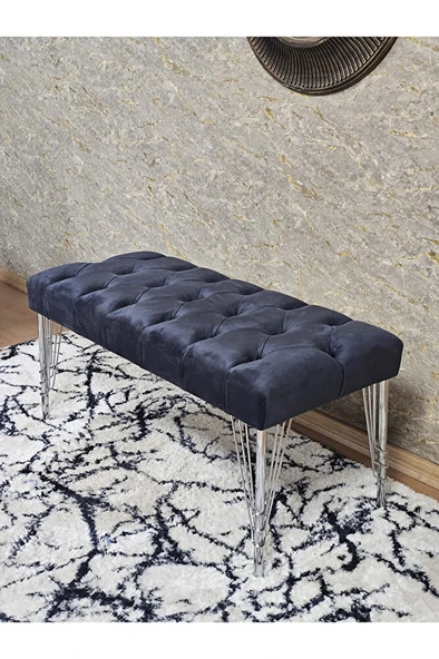 Krom Tel Ayaklı 90 cm Puf Bench - Puf - Bench - Kasalı Oturak - Oturak - Yatak Ucu Puf Füme Renk 90 x 40 Boyut/Ebat - 4