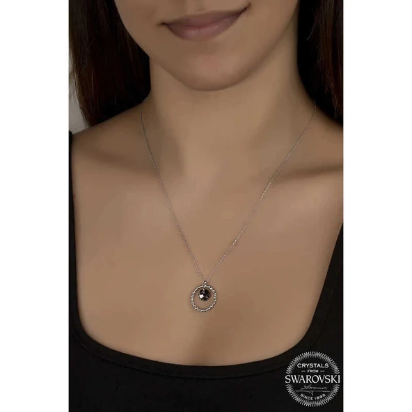 Supertrend Swa Crystal Taşlı Halka Gümüş Kadın Kolye - Resim 2
