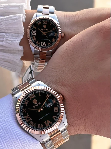Raymond Ciflere Özel Sevgili Kombini 2 Yıl Garantili 5 Atm Suya Dayanklı Çift Saati CFT.03 - Resim 4