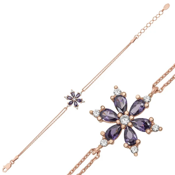 Supertrend Gümüş Rose Mor Lotus Çiçeği Kadın Bileklik ürün görseli