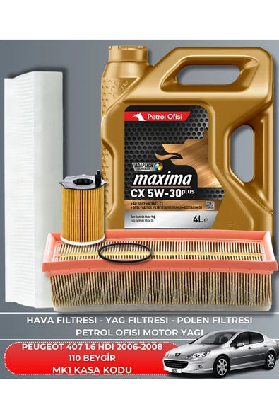 PEUGEOT 407 1.6 HDI 2006-2008 HP110 Kw80 - PETROL OFİSİ 5 LT YAG 5li BAKIM SETİ ürün görseli