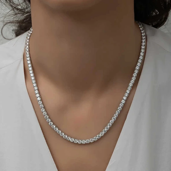 Supertrend Gümüş 5 Mm Beyaz Taşlı Su Yolu Kadın Kolye - Resim 2