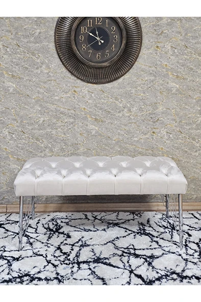 Krom Tel Ayaklı 90 cm Puf Bench - Puf - Bench - Kasalı Oturak - Oturak - Yatak Ucu Puf Krem Renk 90 x 40 Boyut/Ebat - Resim 2