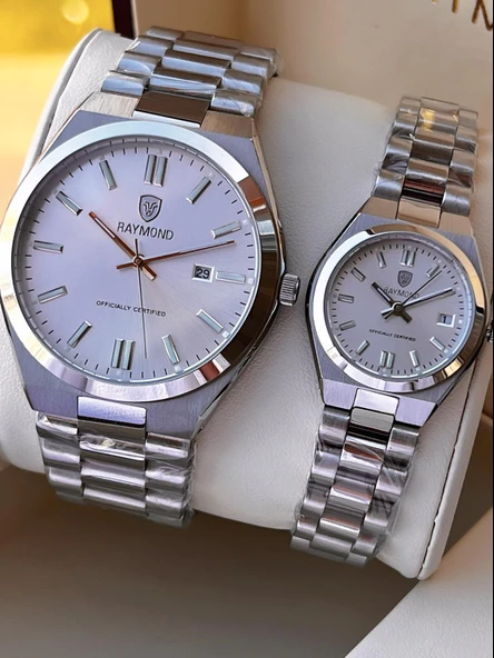 Raymond Ciflere Özel Sevgili Kombini 2 Yıl Garantili 5 Atm Suya Dayanklı Çift Saati CFT.06 - Resim 2