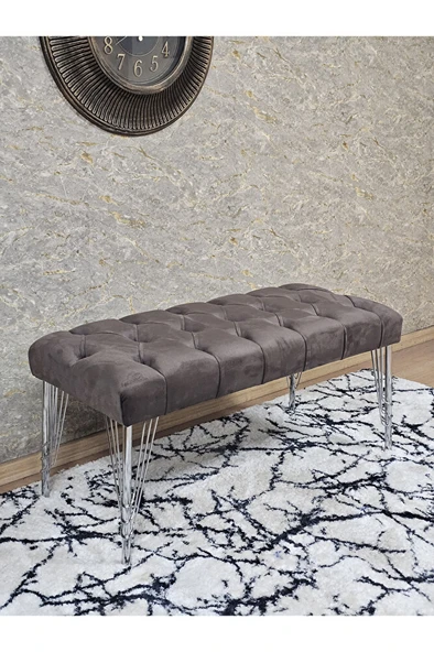Krom Tel Ayaklı 90 cm Puf Bench - Puf - Bench - Kasalı Oturak - Oturak - Yatak Ucu Puf Kahverengi Renk 90 x 40 Boyut/Ebat