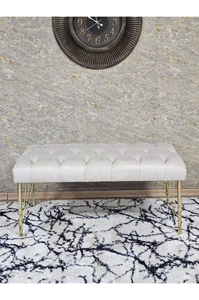 Gold Tel Ayaklı 90 cm Puf Bench - Puf - Bench - Kasalı Oturak - Oturak - Yatak Ucu Puf Krem Renk 90 x 40 Boyut/Ebat - Resim 2