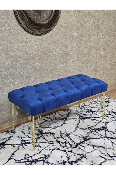 Gold Tel Ayaklı 90 cm Puf Bench - Puf - Bench - Kasalı Oturak - Oturak - Yatak Ucu Puf Mavi Renk 90 x 40 Boyut/Ebat ürün görseli 1