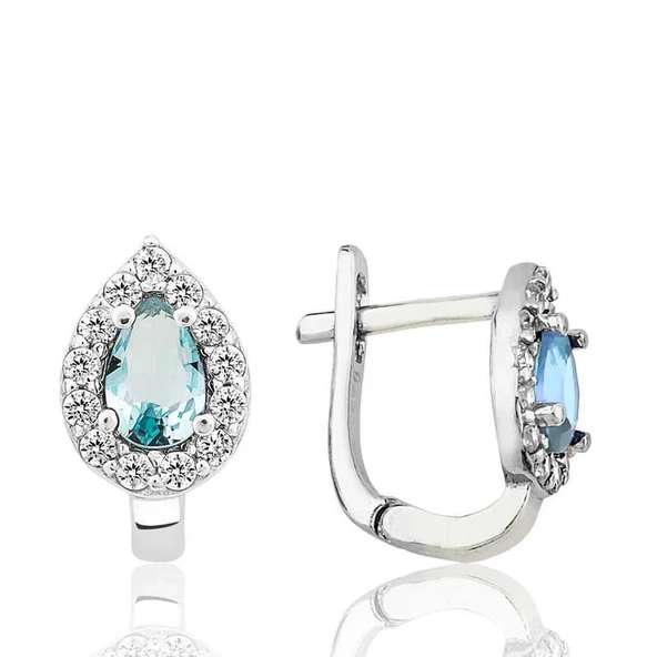 Supertrend Gümüş Turkuaz Taşlı Damla J Kadın Küpe ürün görseli 1