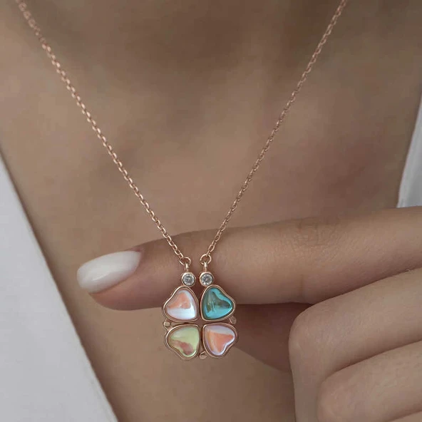 Supertrend Gümüş Rose Renkli Açılabilen Yonca Kadın Kolye ürün görseli