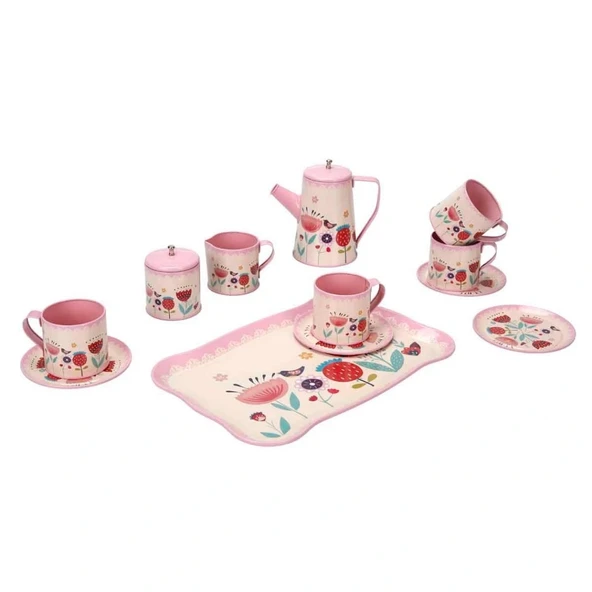 Eğitici Oyuncak Çiçek Desenli Metal Çay Seti 12 Parça