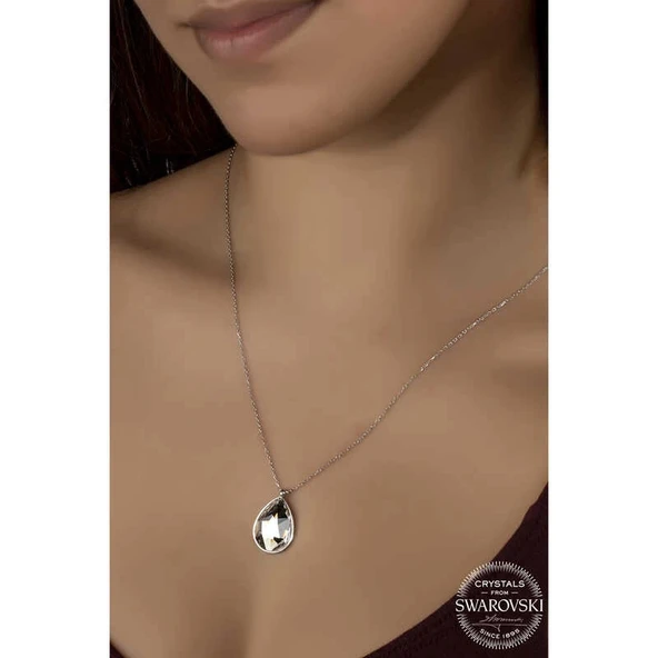 Supertrend Swa Crystal Taşlı Damla Gümüş Kadın Kolye - Resim 2