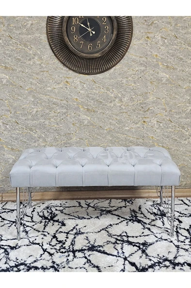 Krom Tel Ayaklı 90 cm Puf Bench - Puf - Bench - Kasalı Oturak - Oturak - Yatak Ucu Puf Gri Renk 90 x 40 Boyut/Ebat - 2