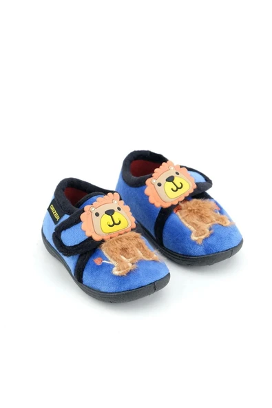 Gezer Erkek Çocuk Aslan Figürlü Kışlık Yumuşacık Ev Pandufu Cırtlı Mavi - 3