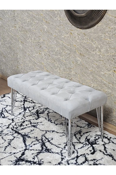 Krom Tel Ayaklı 90 cm Puf Bench - Puf - Bench - Kasalı Oturak - Oturak - Yatak Ucu Puf Gri Renk 90 x 40 Boyut/Ebat - 4