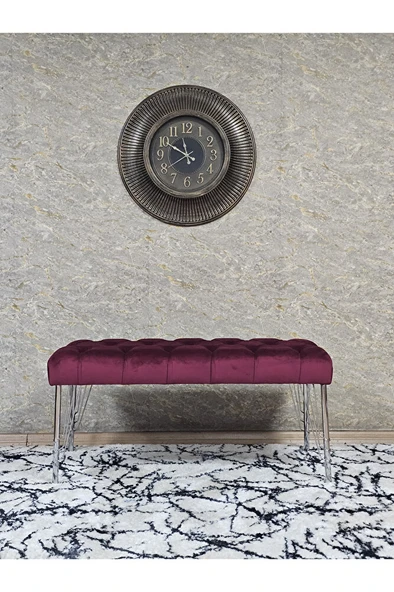 Krom Tel Ayaklı 90 cm Puf Bench - Puf - Bench - Kasalı Oturak - Oturak - Yatak Ucu Puf Bordo Renk 90 x 40 Boyut/Ebat - 3
