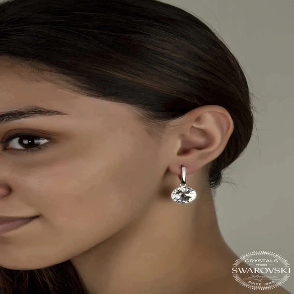 Supertrend Swa Crystal Taşlı Gümüş Beyaz Sallantılı Kadın Küpe - Resim 2