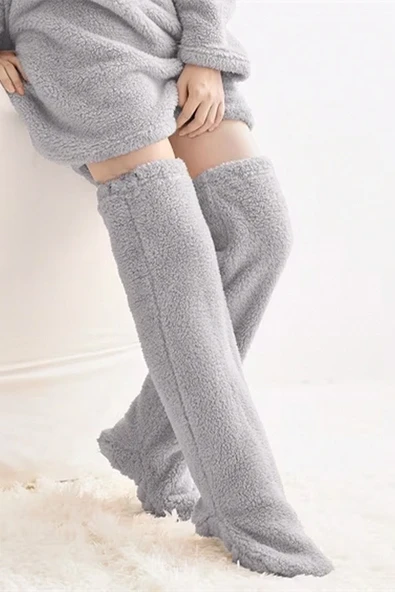 Wellsoft Peluş Diz Üstü Ev Çorabı Uzun Çorap
