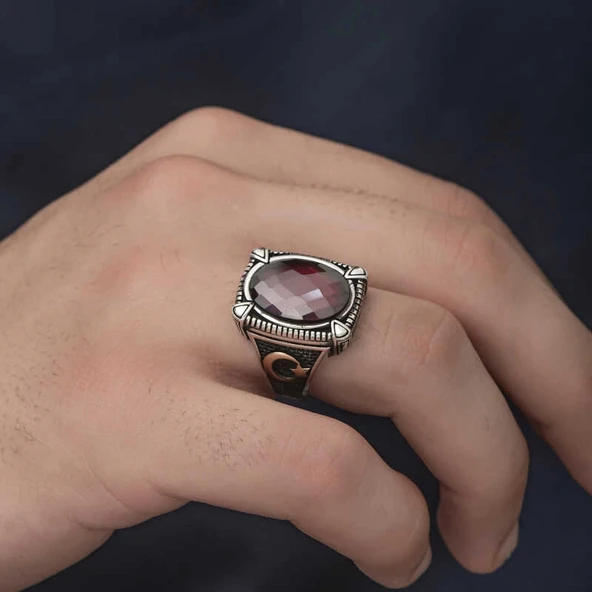 Supertrend Gümüş Kırmızı Zirkon Taşlı Erkek Yüzük - Resim 4