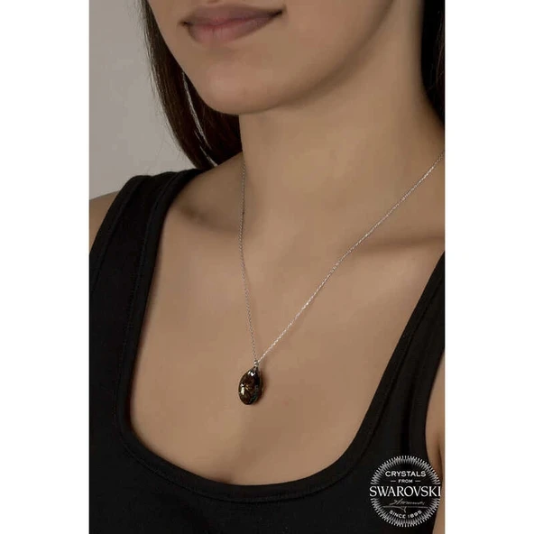 Supertrend Swa Crystal Taşlı Oval Gümüş Kadın Kolye - Resim 2