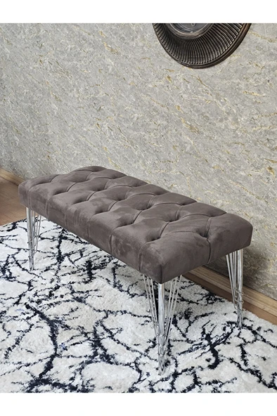Krom Tel Ayaklı 90 cm Puf Bench - Puf - Bench - Kasalı Oturak - Oturak - Yatak Ucu Puf Kahverengi Renk 90 x 40 Boyut/Ebat - 4
