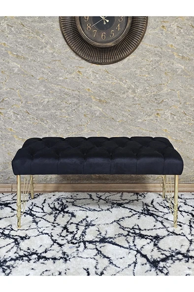 Gold Tel Ayaklı 90 cm Puf Bench - Puf - Bench - Kasalı Oturak - Oturak - Yatak Ucu Puf Siyah Renk 90 x 40 Boyut/Ebat - 2
