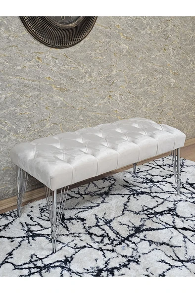 Krom Tel Ayaklı 90 cm Puf Bench - Puf - Bench - Kasalı Oturak - Oturak - Yatak Ucu Puf Krem Renk 90 x 40 Boyut/Ebat ürün görseli