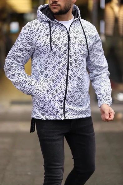 Unisex Kapüşonlu İçi Astarlı Yağmurluk - Beyaz - Resim 3