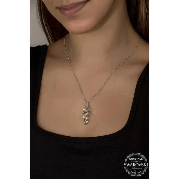 Supertrend Swa Crystal Taşlı Salkım Gümüş Kadın Kolye - Resim 2