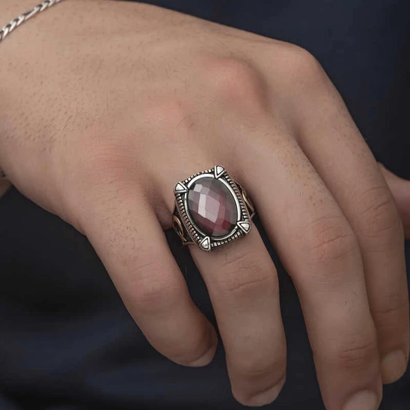 Supertrend Gümüş Kırmızı Zirkon Taşlı Erkek Yüzük - Resim 3