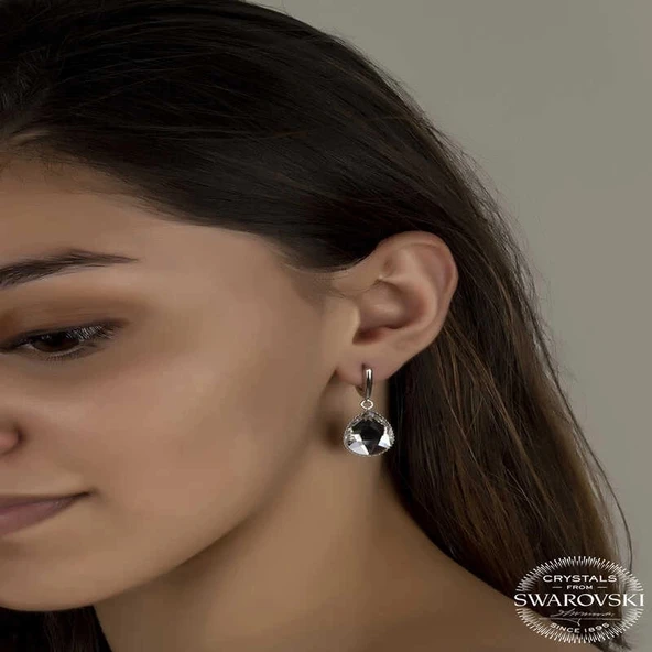 Supertrend Swa Crystal Taşlı Gümüş Beyaz Damla Sallantılı Kadın Küpe - Resim 2