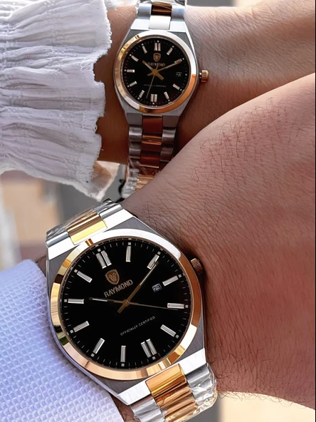 Raymond Ciflere Özel Sevgili Kombini 2 Yıl Garantili 5 Atm Suya Dayanklı Çift Saati CFT.07 - Resim 3