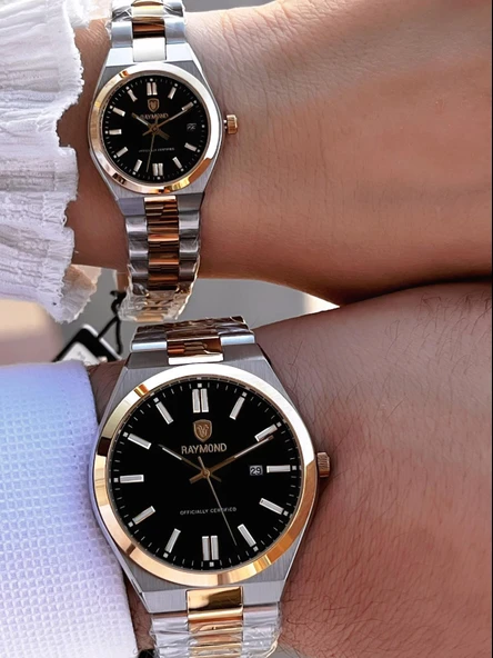 Raymond Ciflere Özel Sevgili Kombini 2 Yıl Garantili 5 Atm Suya Dayanklı Çift Saati CFT.07 - Resim 4