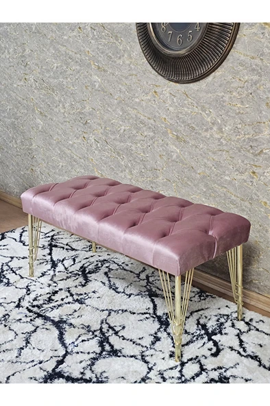Gold Tel Ayaklı 90 cm Puf Bench - Puf - Bench - Kasalı Oturak - Oturak - Yatak Ucu Puf Pembe Renk 90 x 40 Boyut/Ebat - Resim 4