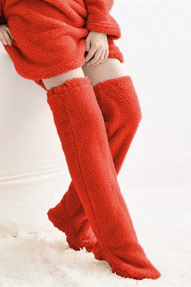 Wellsoft Peluş Diz Üstü Ev Çorabı Uzun Çorap - 7