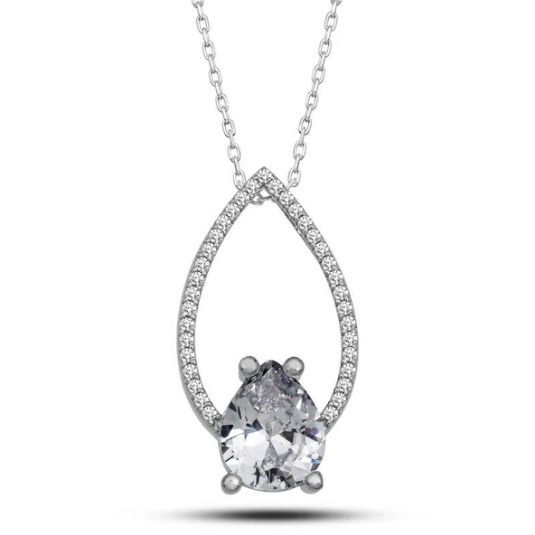 Supertrend Gümüş Beyaz Taşlı Damla Kadın Kolye ürün görseli