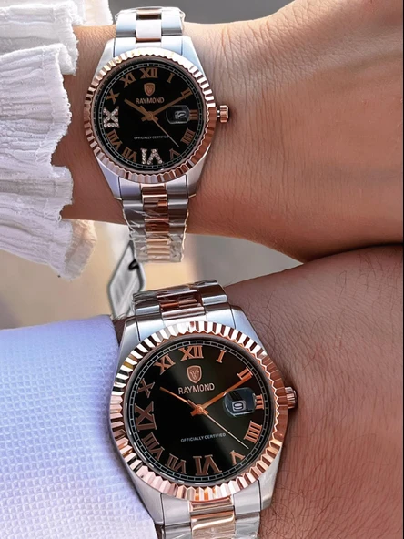 Raymond Ciflere Özel Sevgili Kombini 2 Yıl Garantili 5 Atm Suya Dayanklı Çift Saati CFT.03 - Resim 3