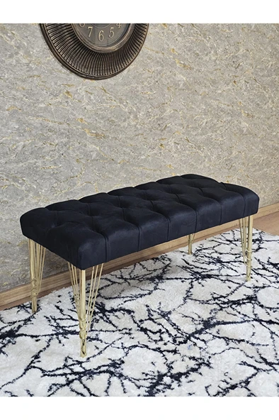 Gold Tel Ayaklı 90 cm Puf Bench - Puf - Bench - Kasalı Oturak - Oturak - Yatak Ucu Puf Siyah Renk 90 x 40 Boyut/Ebat