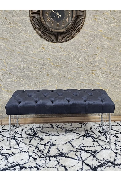 Krom Tel Ayaklı 90 cm Puf Bench - Puf - Bench - Kasalı Oturak - Oturak - Yatak Ucu Puf Füme Renk 90 x 40 Boyut/Ebat - 2