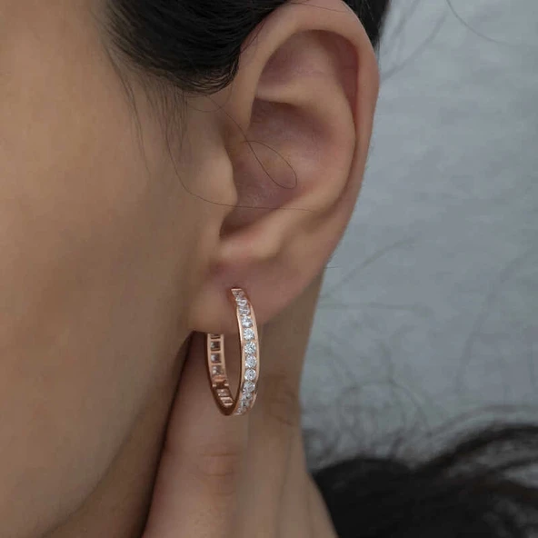 Supertrend Gümüş Zirkon Taşlı Halka Kadın Küpe - Resim 5